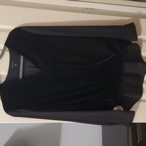 Ann Taylor Black Velvet Blouse, Sheer Sleeves and Back, Tunic Length in Back